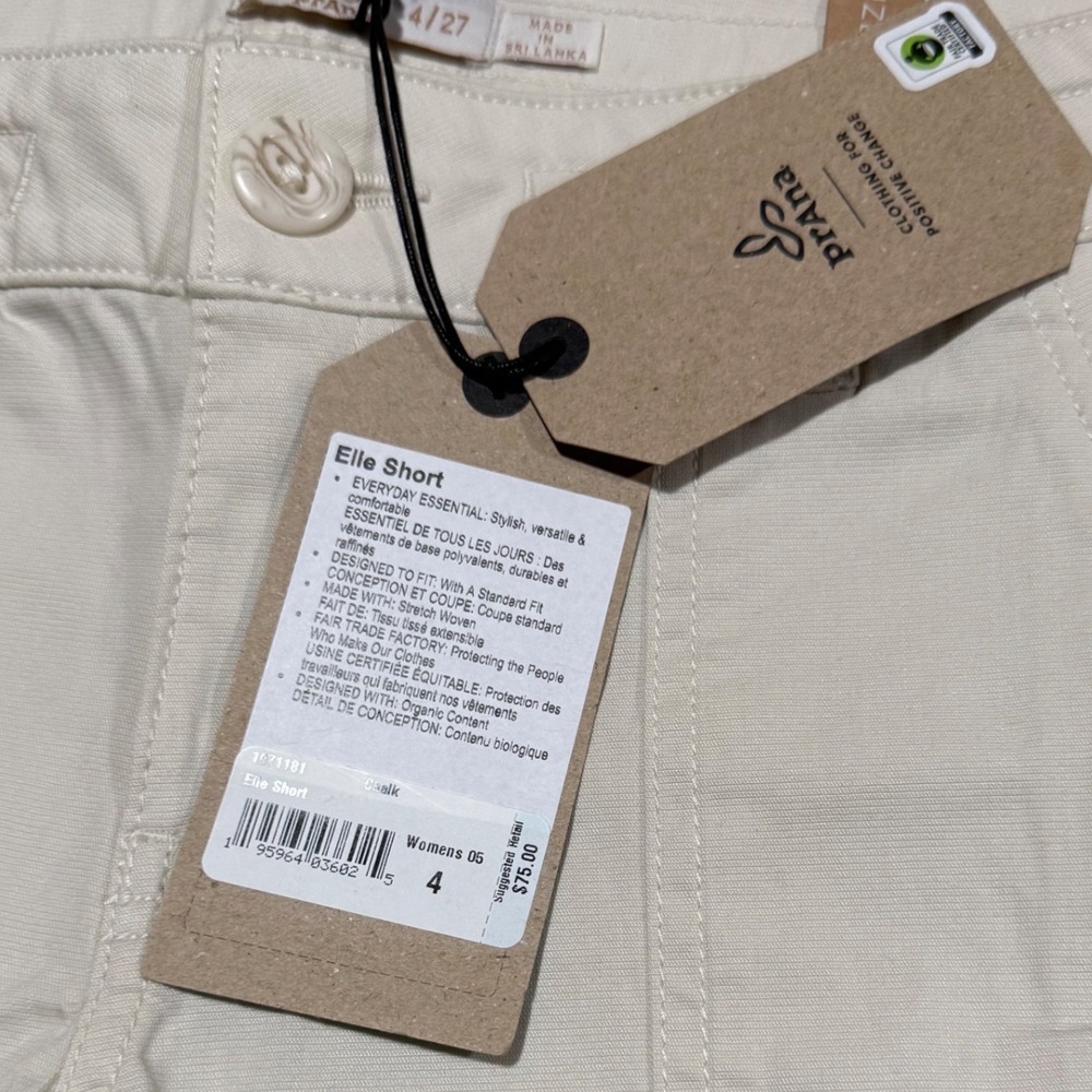 Prana Elle Shorts Womens 4 Chalk White Organic Cotton Stretch Hiking Gorpcore - Picture 3 of 8